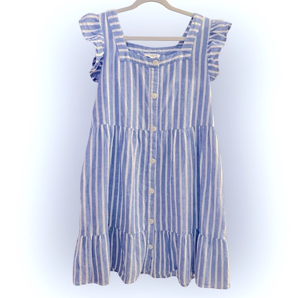 beachlunchlounge Dresses & Skirts - Beachlunchlounge-Women's Flutter Sleeve Button Front Linen Dress-EUC